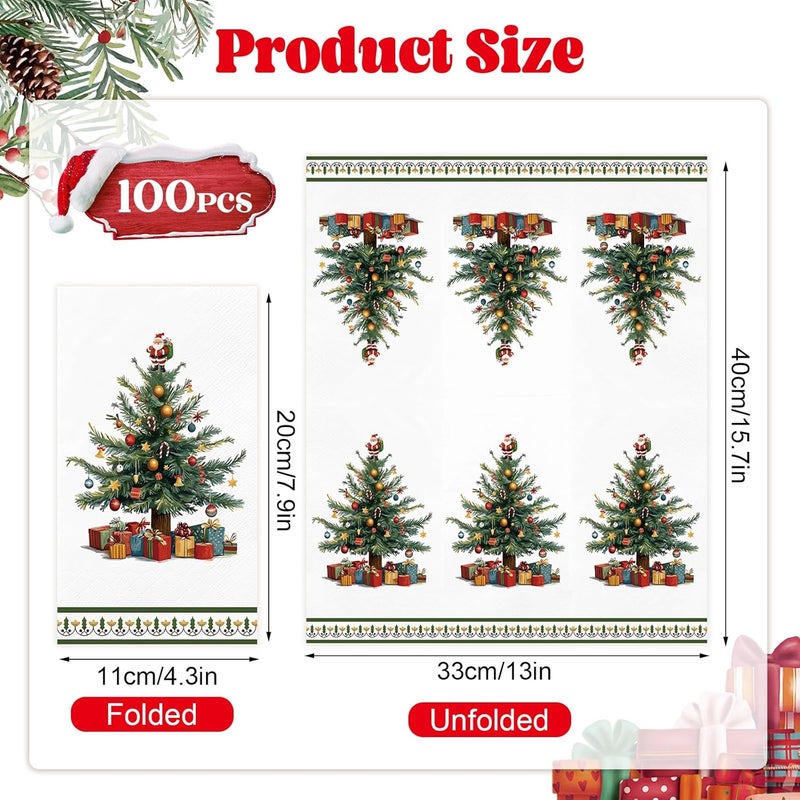 IANFEPH 100 Pcs Christmas Paper Napkin 3 Ply Disposable Bathroom Guest Hand Towels Xmas Tree Decorative Dinner Napkins for Winter Holiday Kitchen Wedding Birthday Party - Image 4